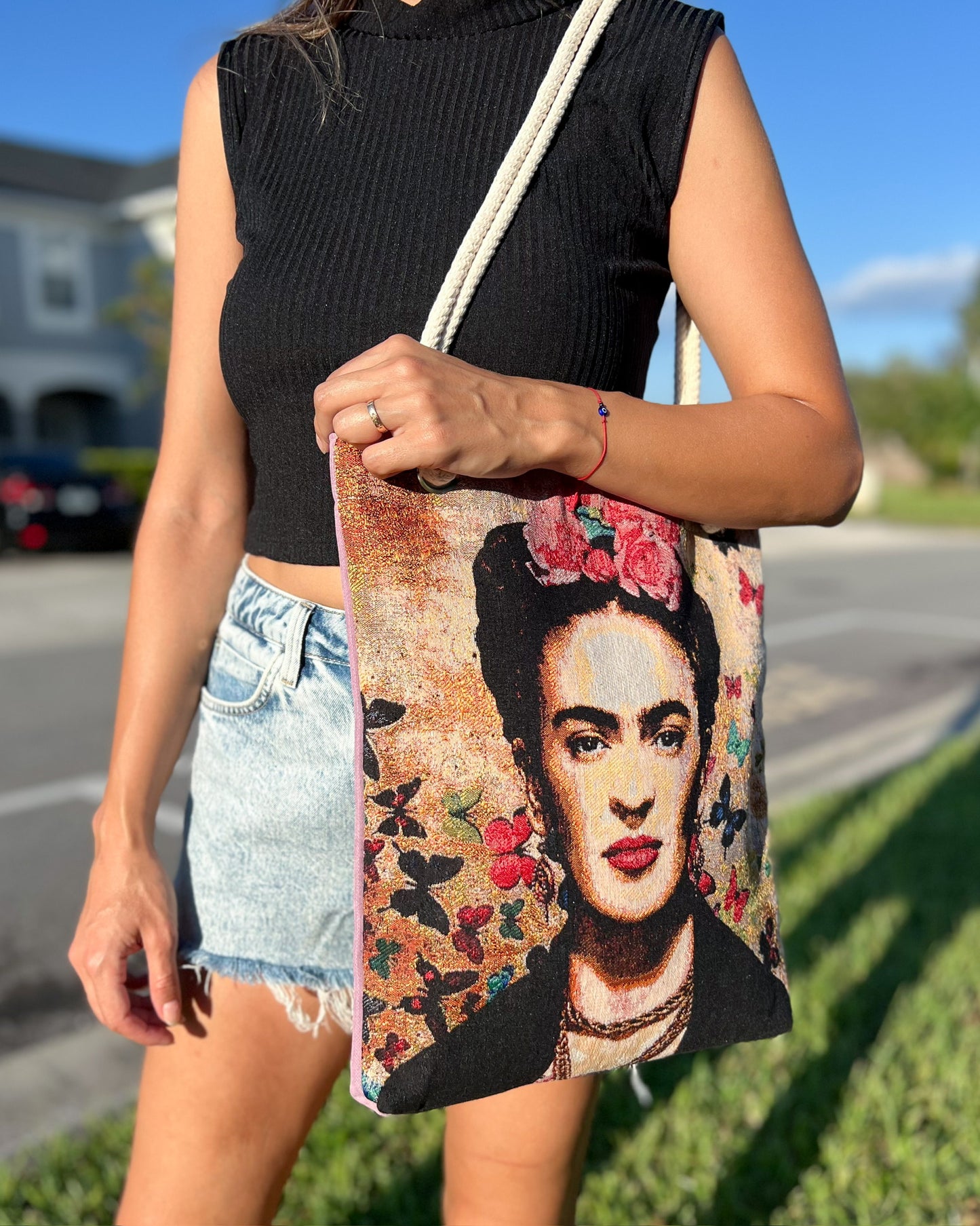 Frida Kahlo Shoulder Bag, Handmade Tote Bag for Women
