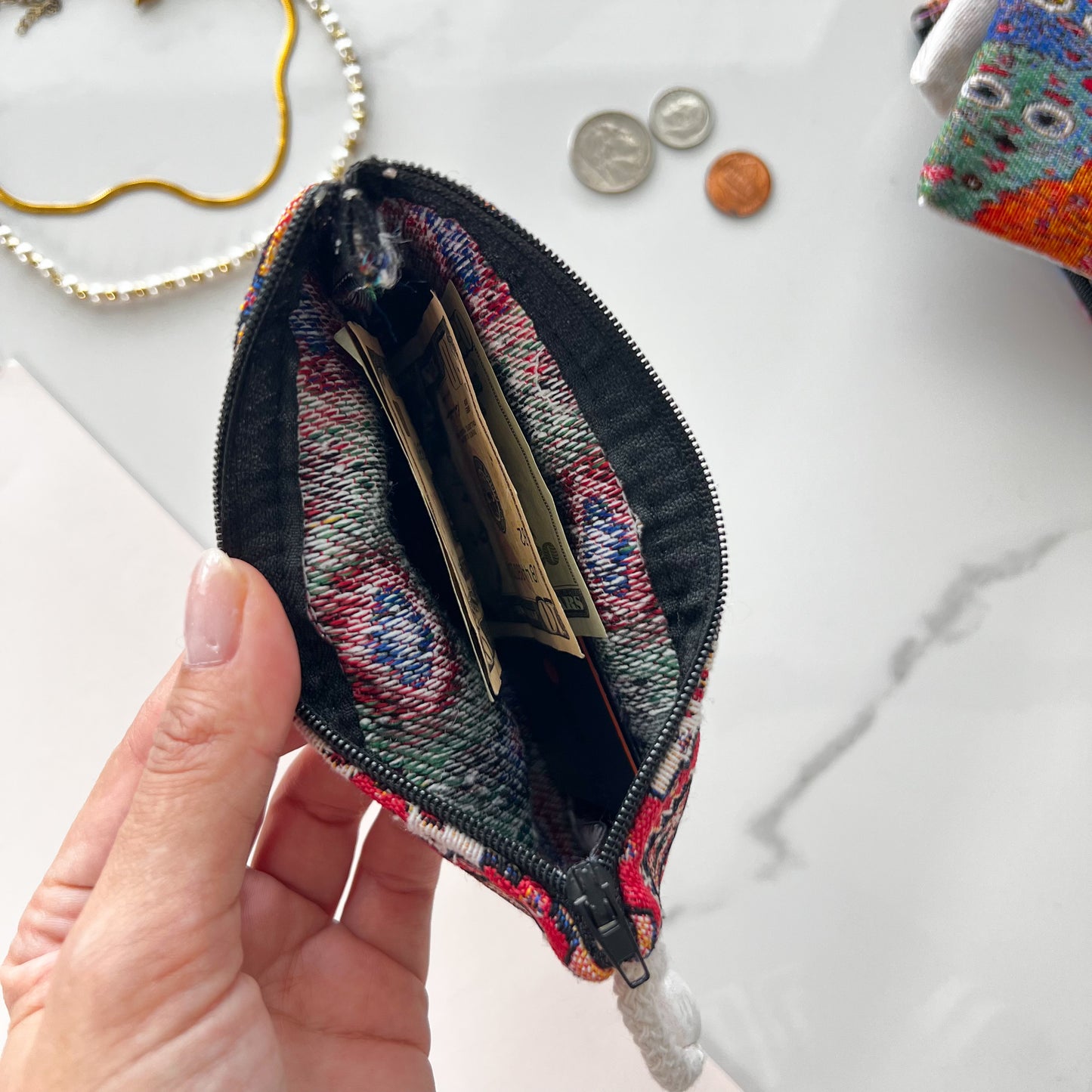 Handmade Fabric Pouch, Animal Print Purse, Cat Design Coin Purse