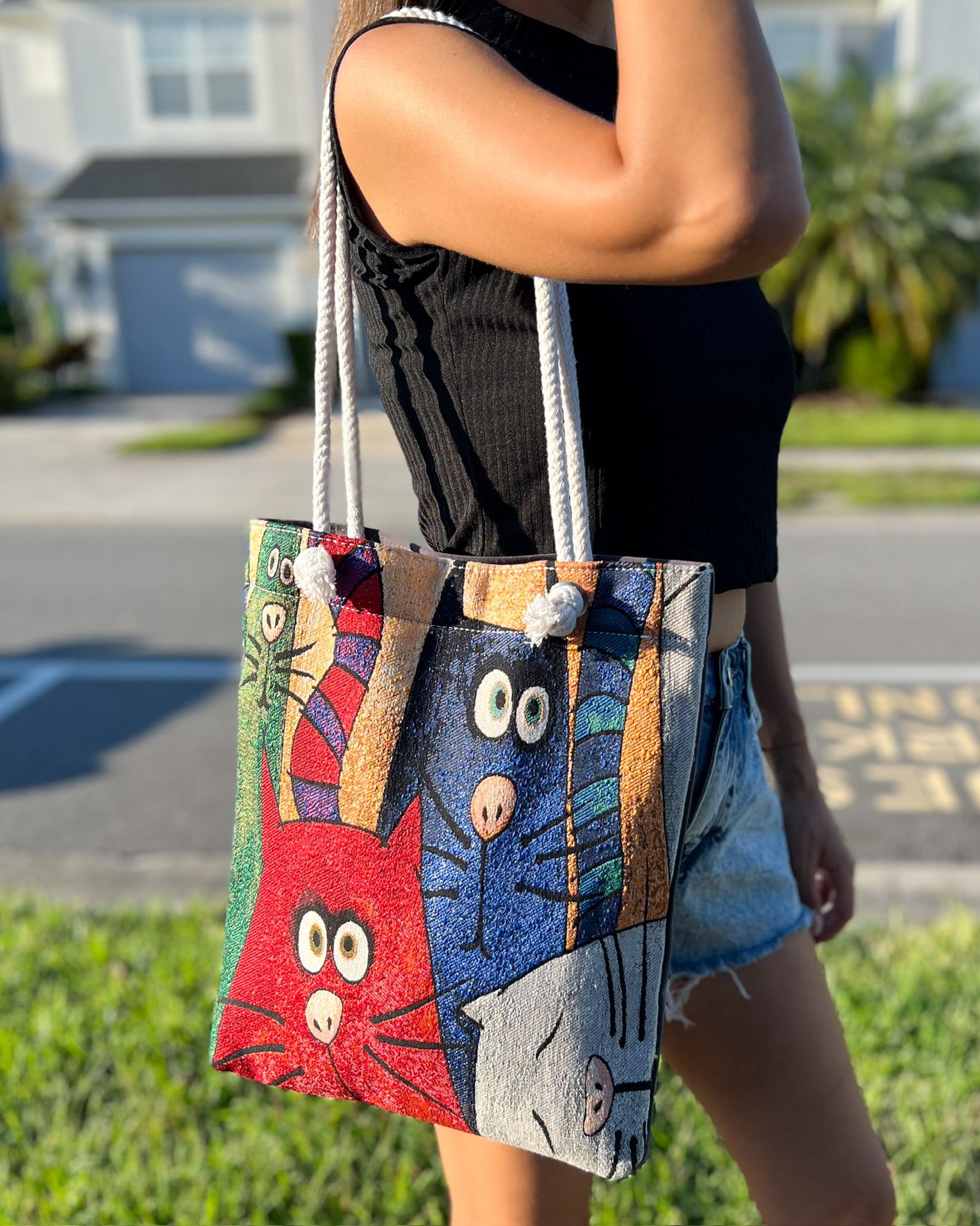 Cute Shoulder Bag, Women's Tote Bag, Cat Design Bag