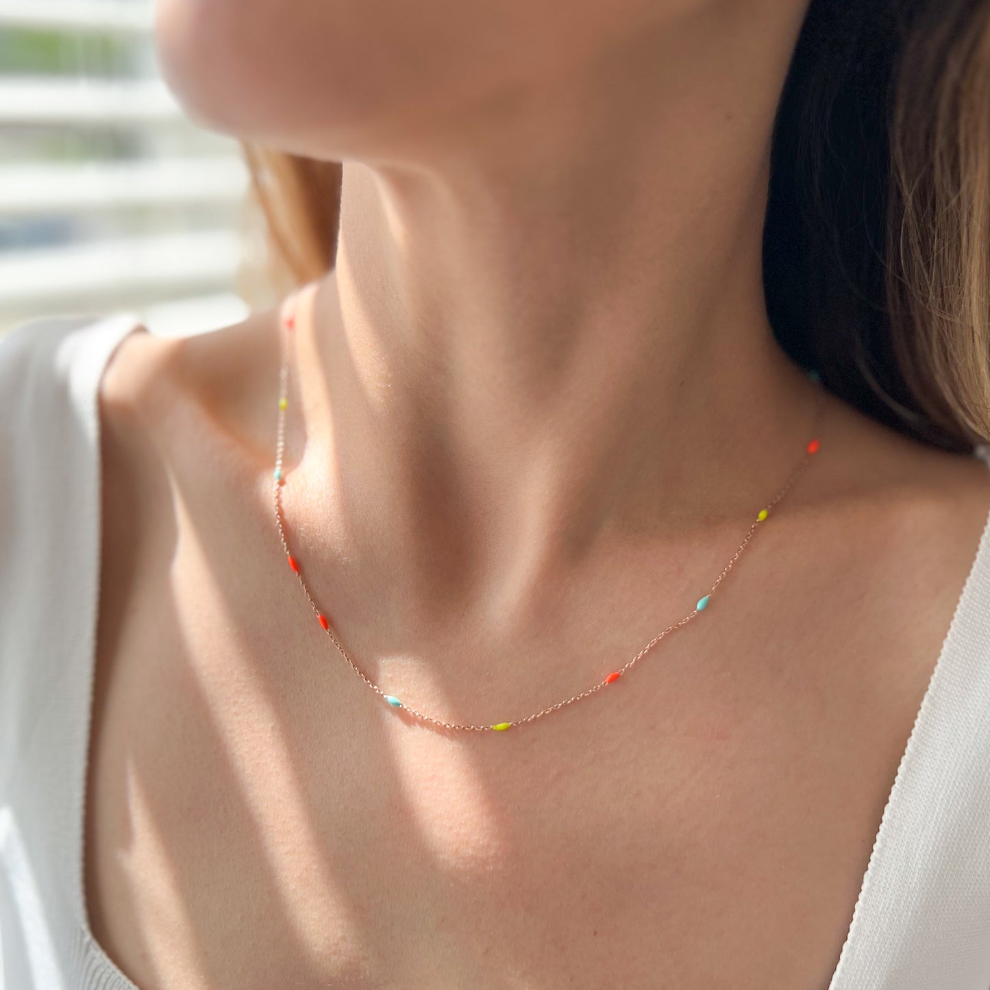 Tiny Beaded Silver Chain Necklace, Cute Necklace for Women