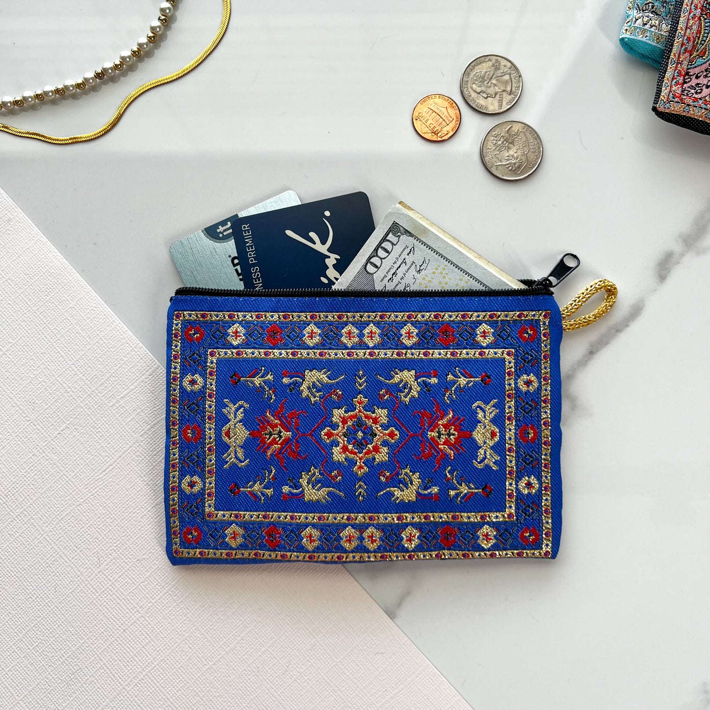 Turkish Rug Design Coin Purse, Small Zipper Pouch