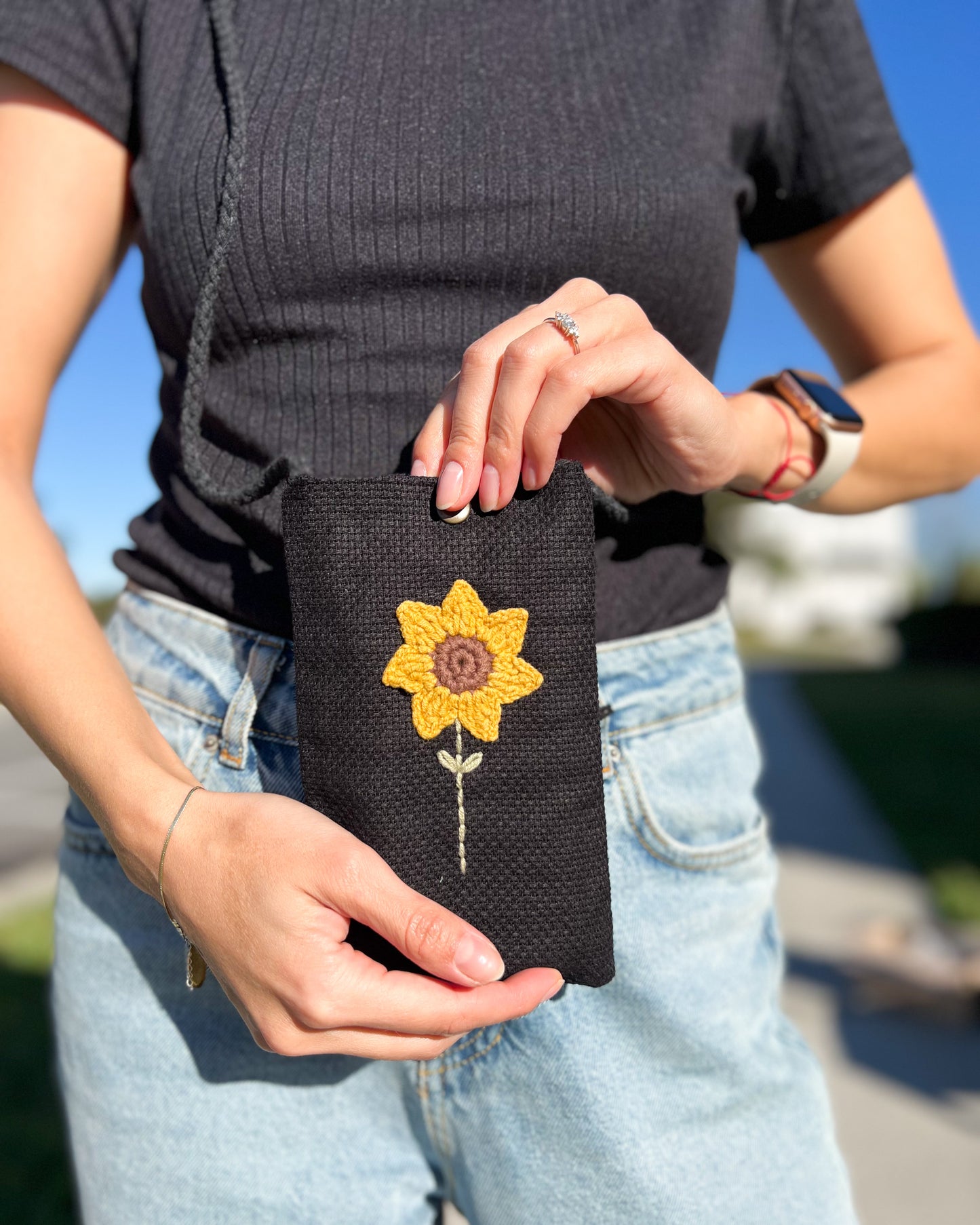 Cute Small Phone Bag, Sunflower Phone Bag, Embroidery Phone Bag