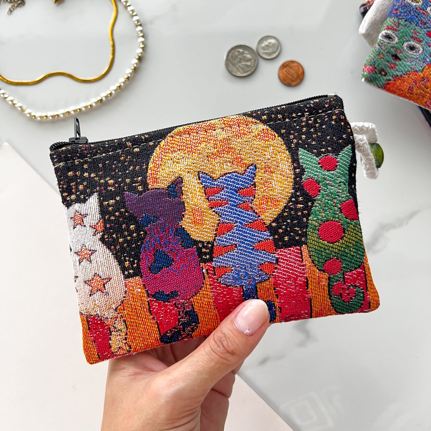 Cat Coin Purse, Fabric Pouch, Handmade Coin Purse