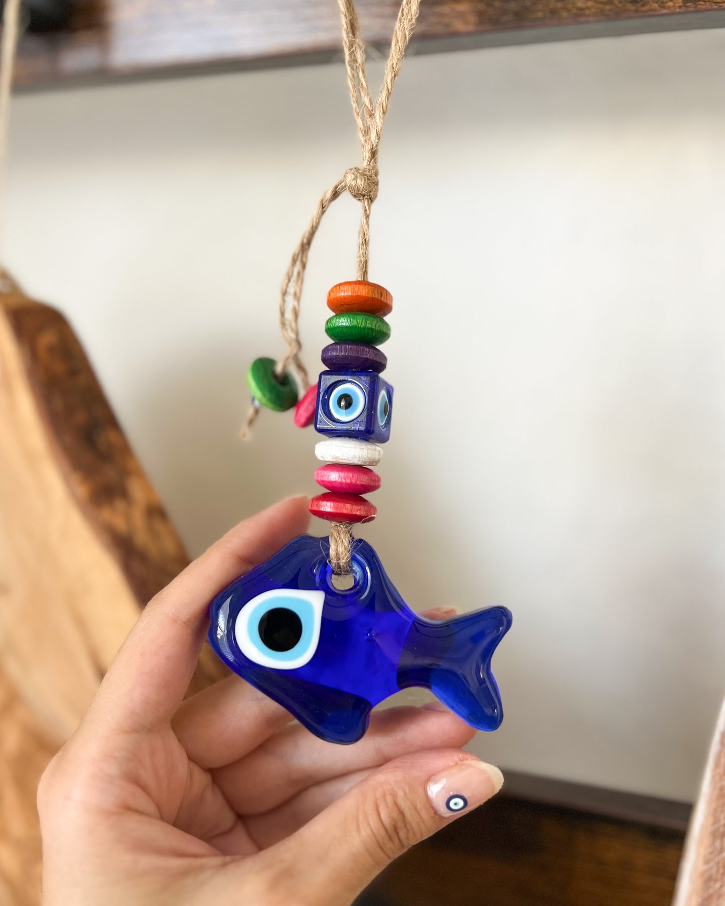 Fish Evil Eye Wall Hanging, Glass Evil Eye Wall Decor