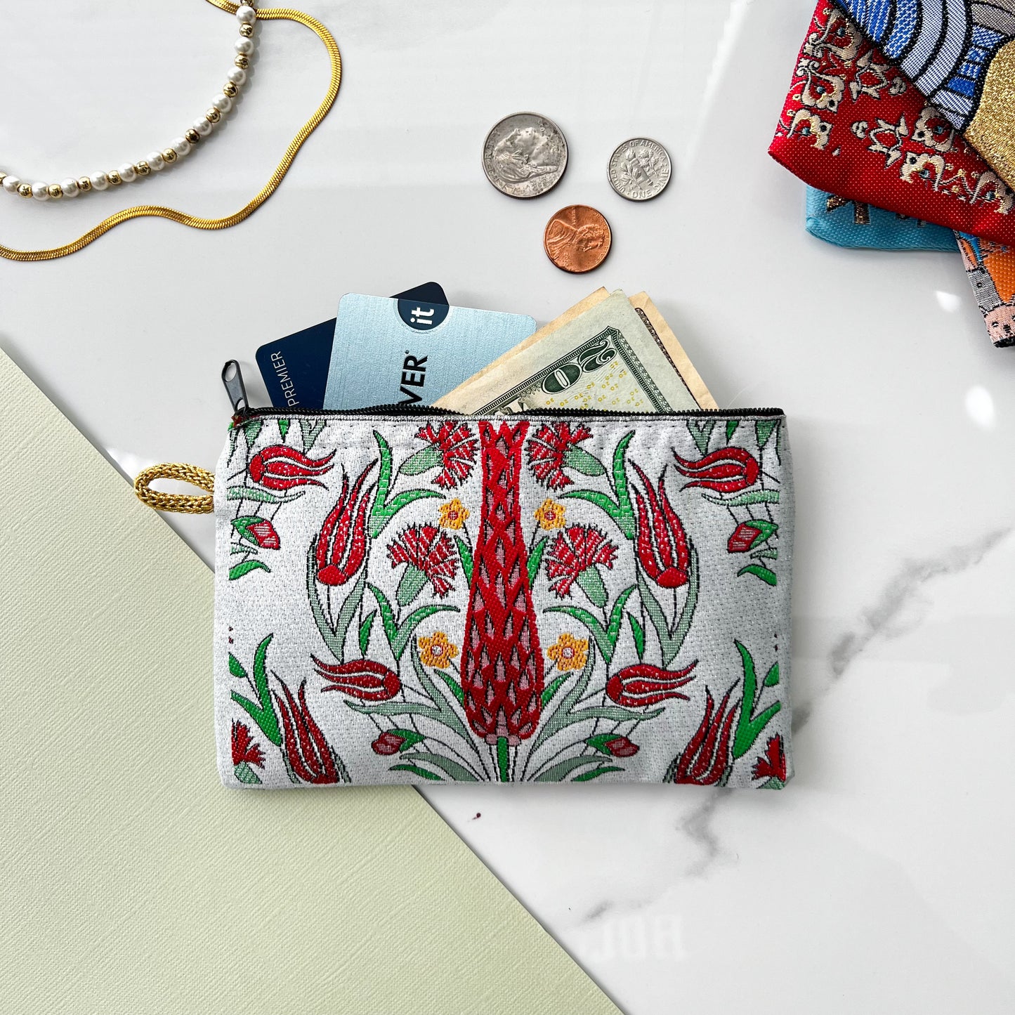 Tulip Coin Purse, Handmade Pouch, Zipper Pouch