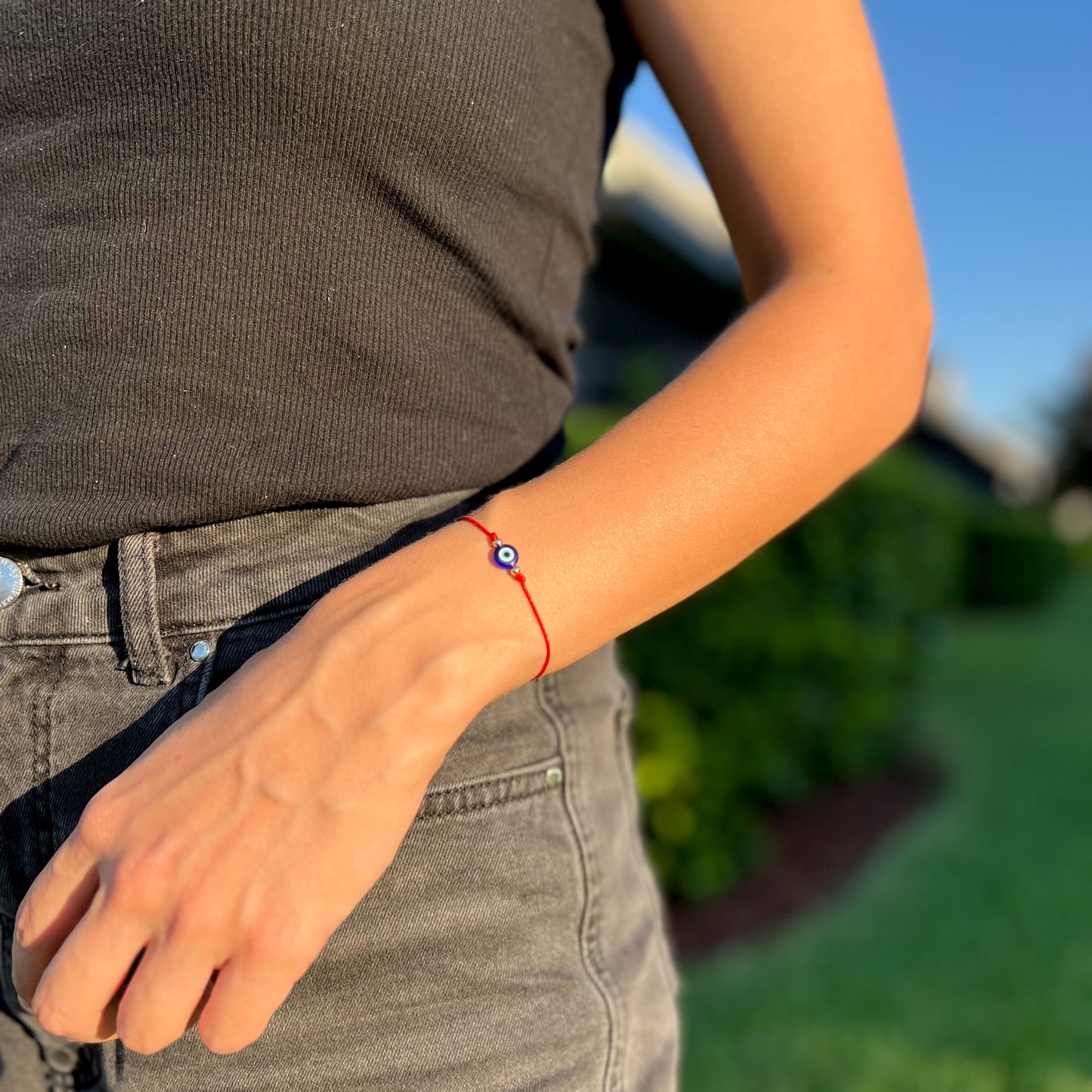 Evil Eye Cord Bracelet with Adjustable String, Red Cord Bracelet with Evil Eye