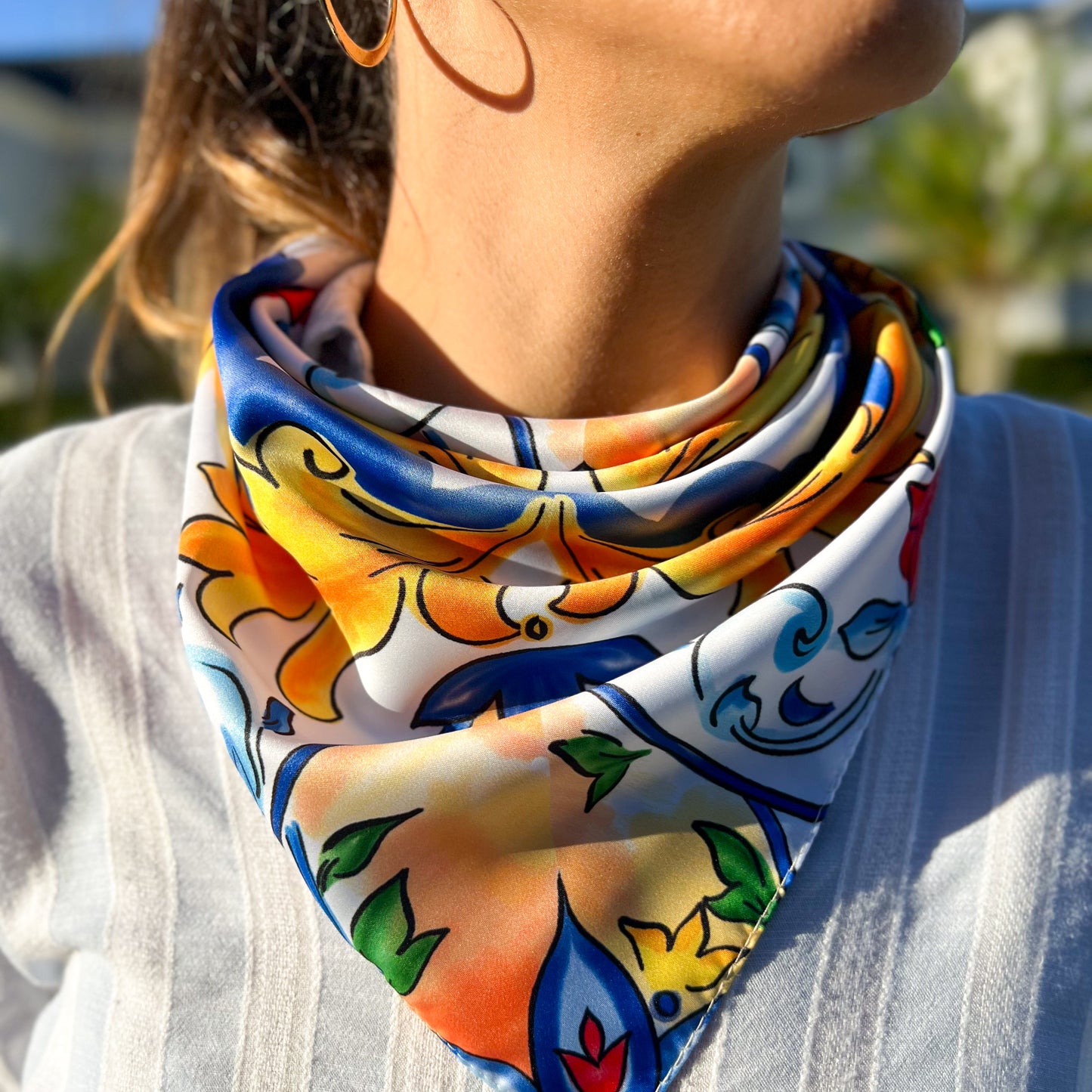 Floral Scarf, Luxury Scarf, Floral Bandana, Satin Bandana