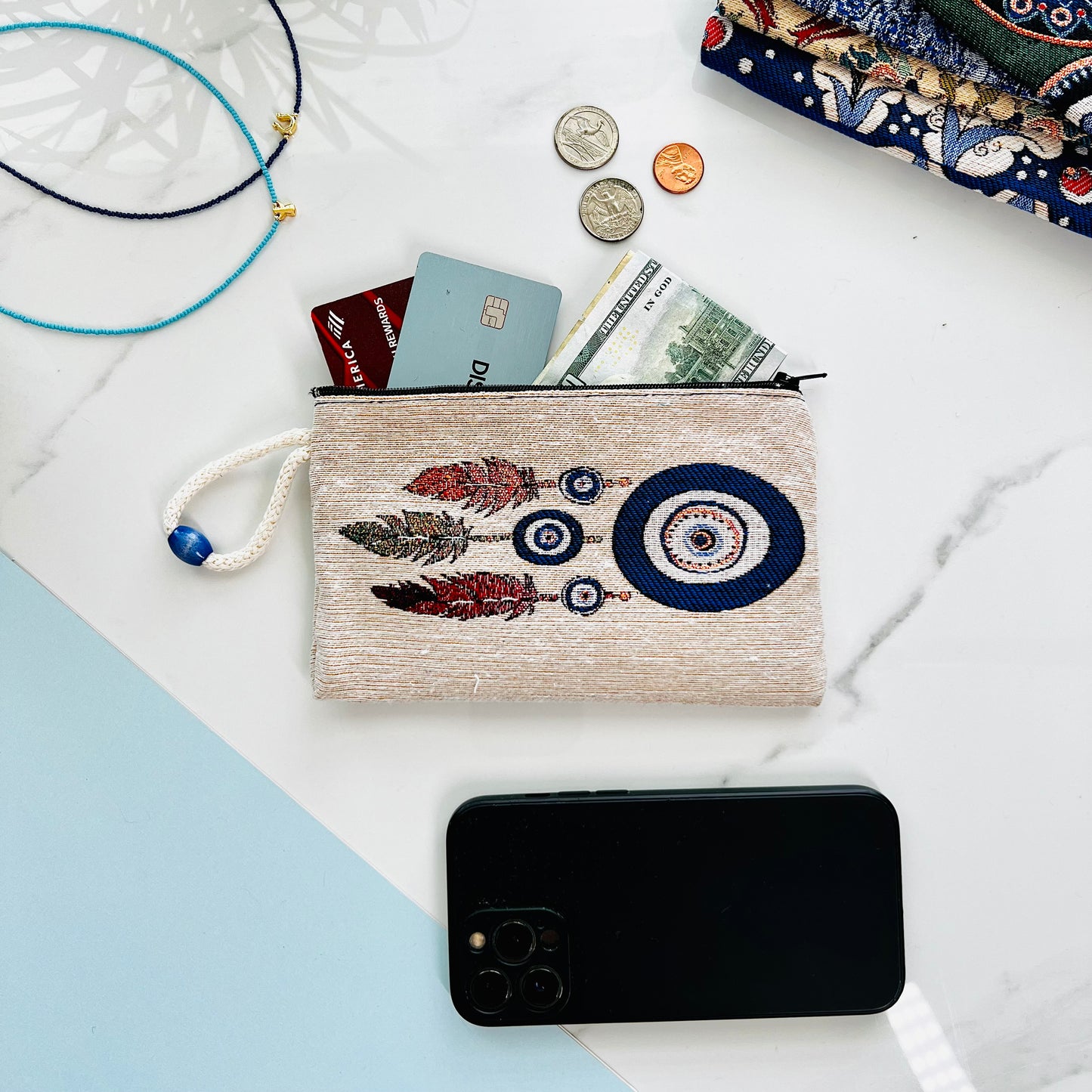 Zipper Pouches, Evil Eye Gifts, Coin Purses, Change Pouch