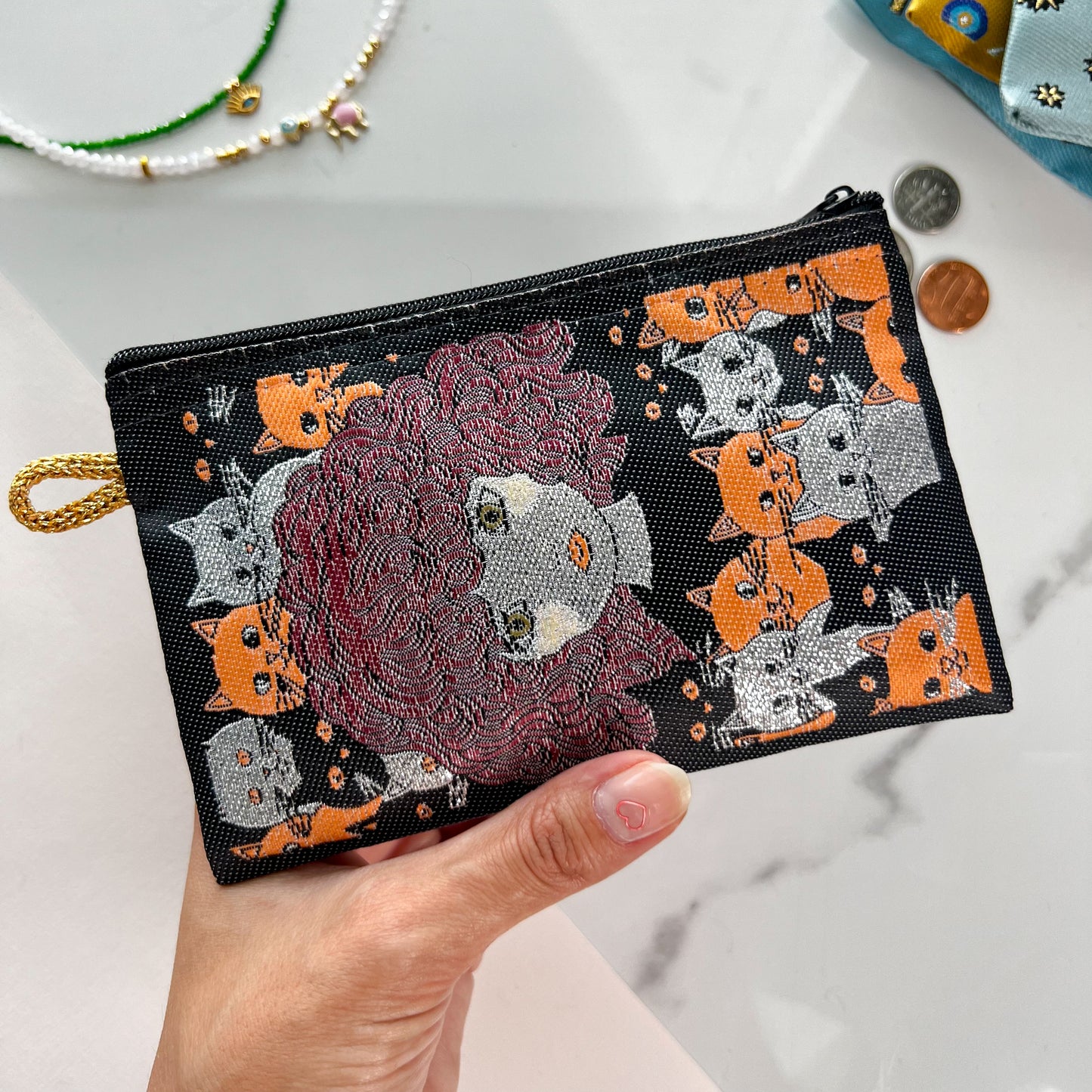 Cute Coin Purse, Cat Design Coin Purse, Handmade Fabric Pouch