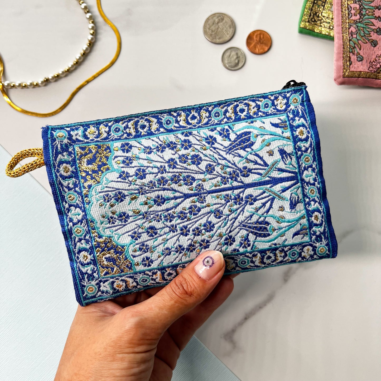 Floral Coin Purse, Handmade Zipper Pouch, Boho Coin Purse