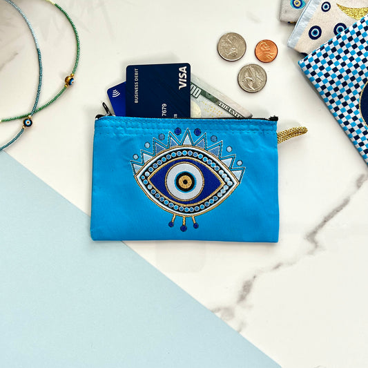 Evil Eye Coin Purse, Handmade Fabric Zipper Pouch