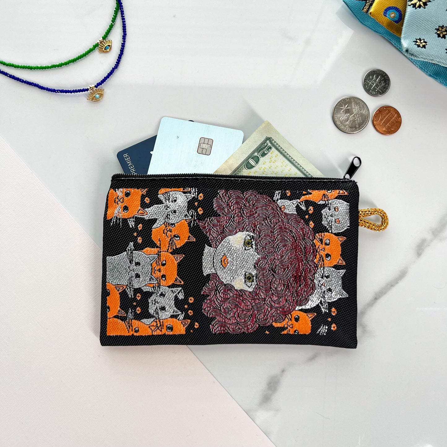 Cute Coin Purse, Cat Design Coin Purse, Handmade Fabric Pouch