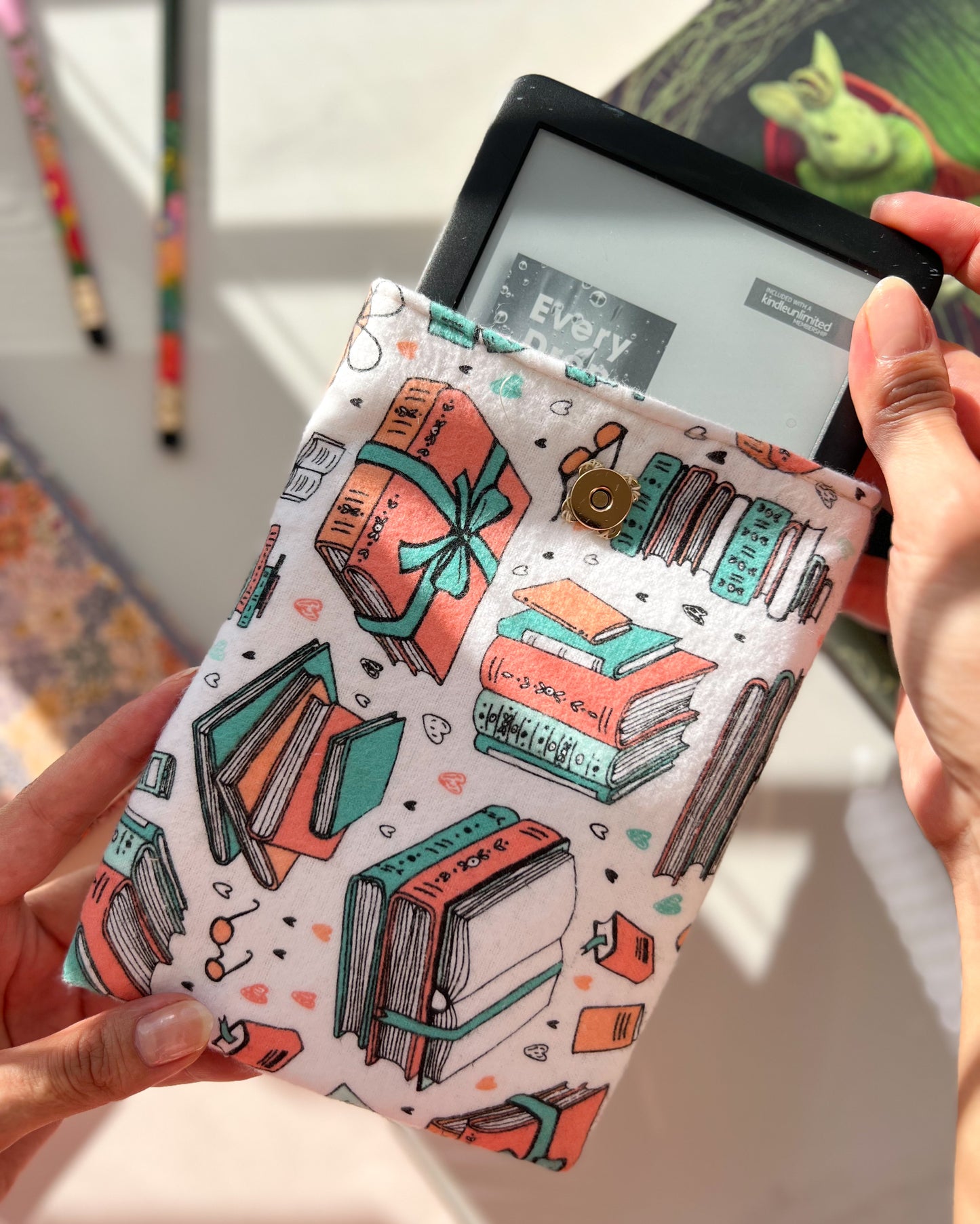 Fabric Book Cover, Padded Kindle Sleeve, Gift for Booklovers