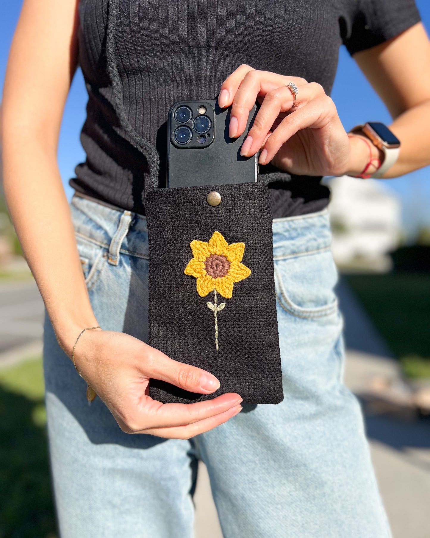 Cute Small Phone Bag, Sunflower Phone Bag, Embroidery Phone Bag