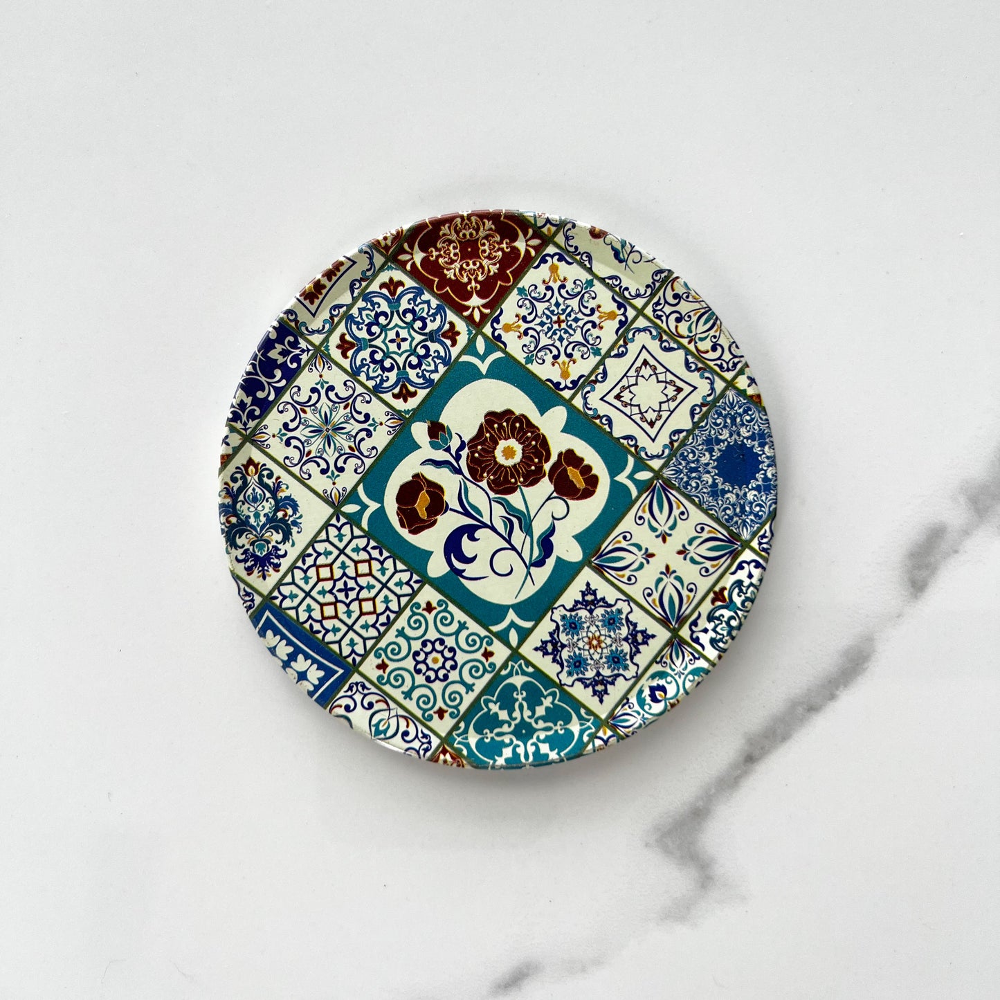 Mediterranean Coaster, Boho Office Decor, Floral Coaster