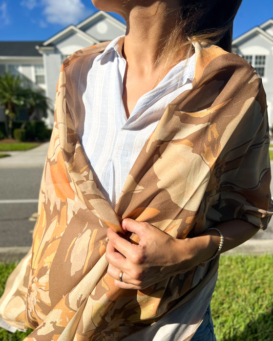 Fall Flowers Wrap, Soft and Silky Pashmina, Fine Wrap