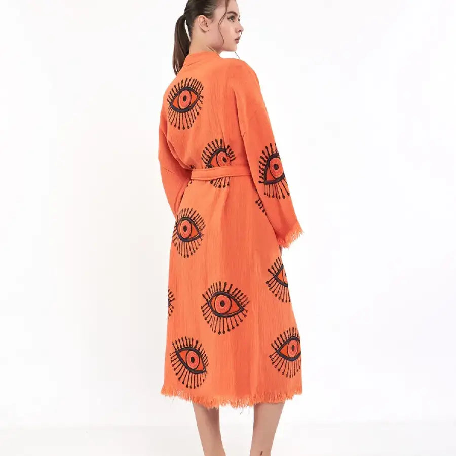 %100 Cotton Kimono, Evil Eye Robe, Boho Kimono