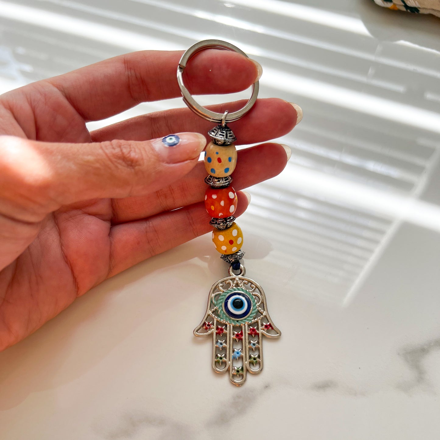 Handmade Keychain with Charm, Hamsa Hand Keyring