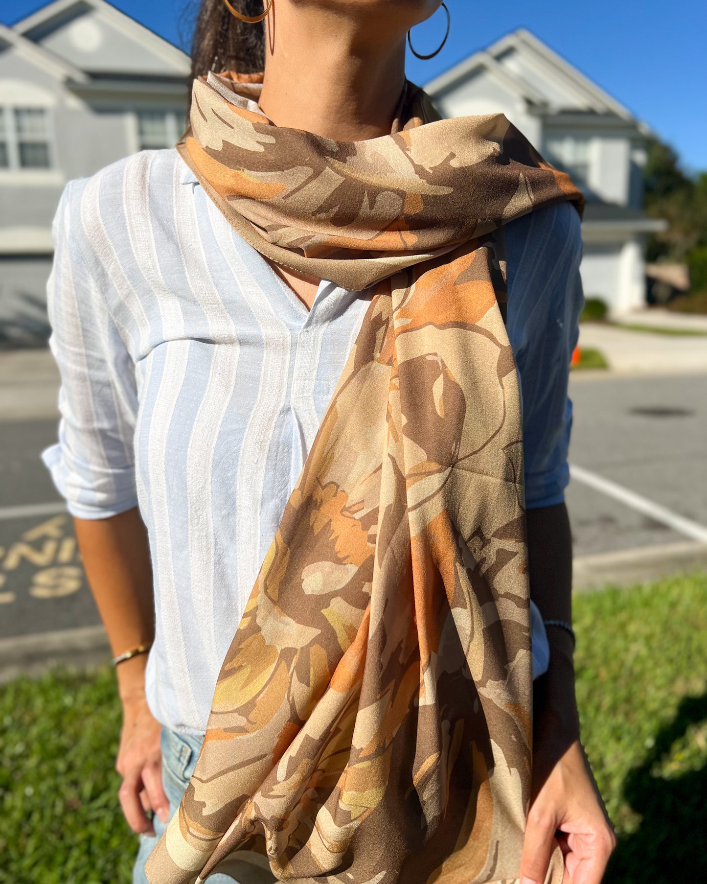 Fall Flowers Wrap, Soft and Silky Pashmina, Fine Wrap