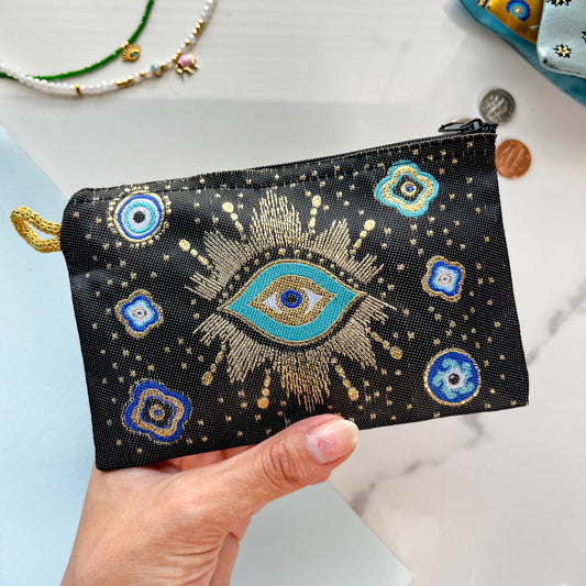 Turkish Evil Eye Coin Purse, Fabric Zipper Pouch, Small Gifts