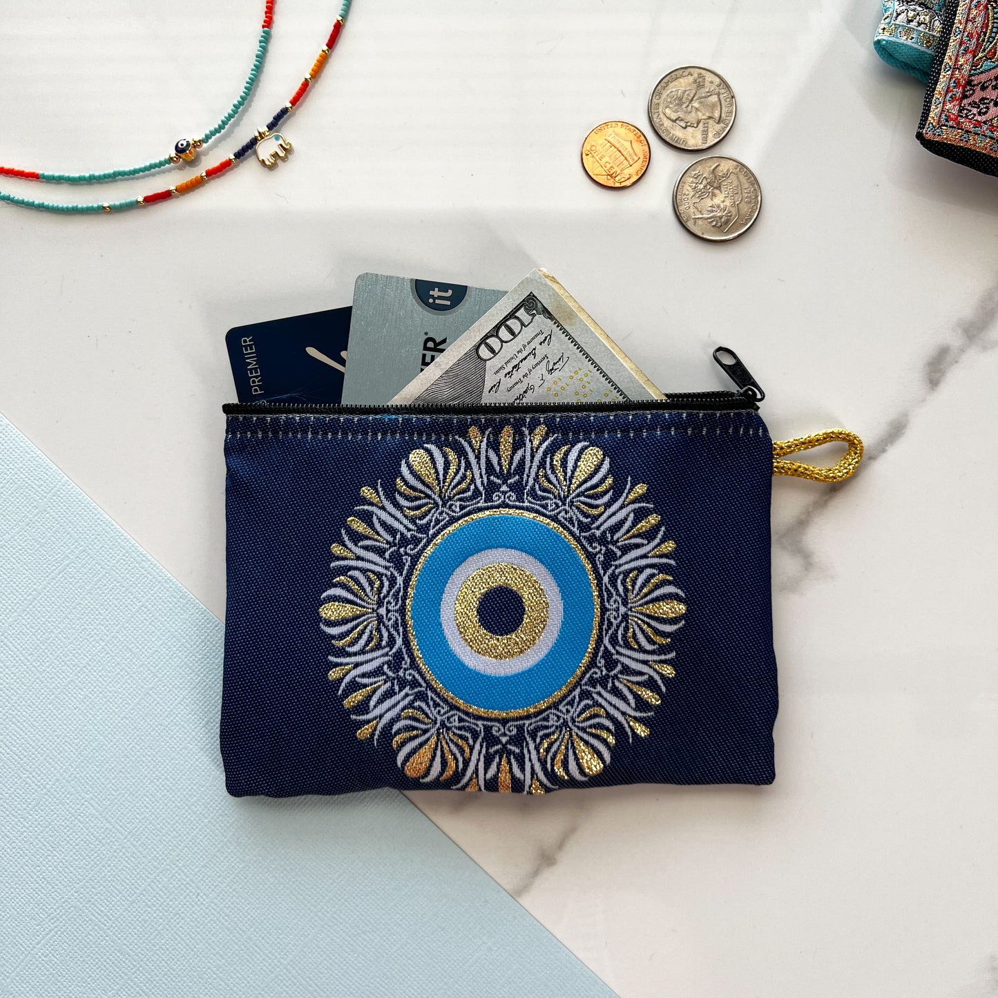 Handmade Pouch, Boho Coin Purse, Evil Eye
