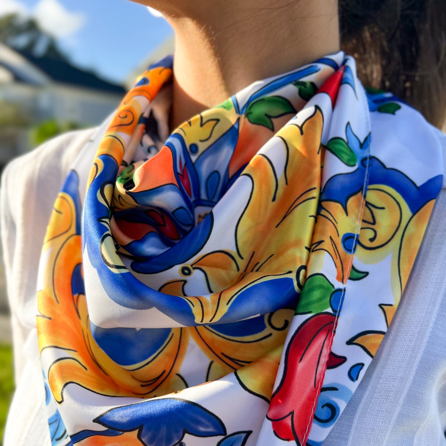 Floral Scarf, Luxury Scarf, Floral Bandana, Satin Bandana