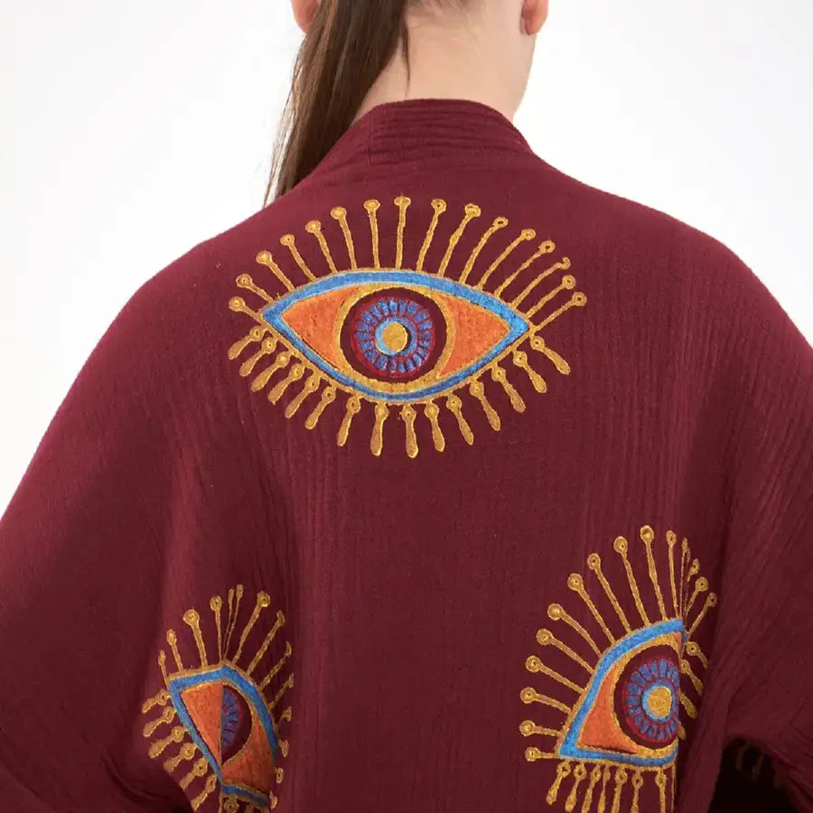 Long Evil Eye Kimono, Organic Cotton Kimono, Kaftan Kimono