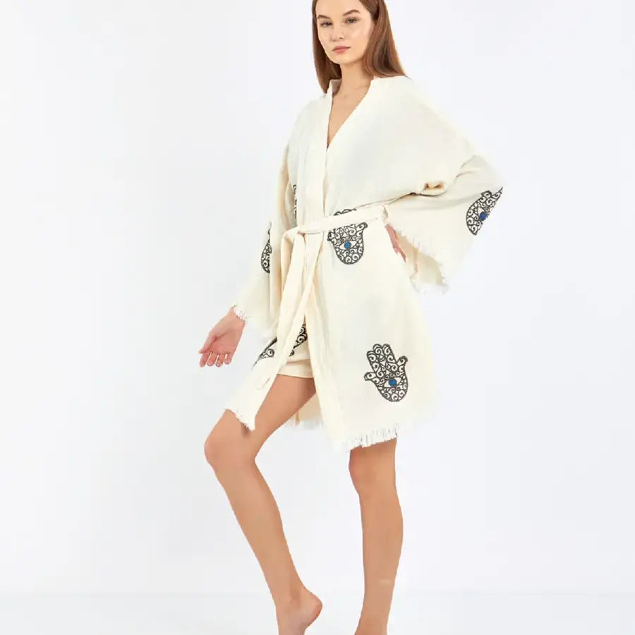 Short Cotton Kimono, Boho Kimono, Cotton Robe