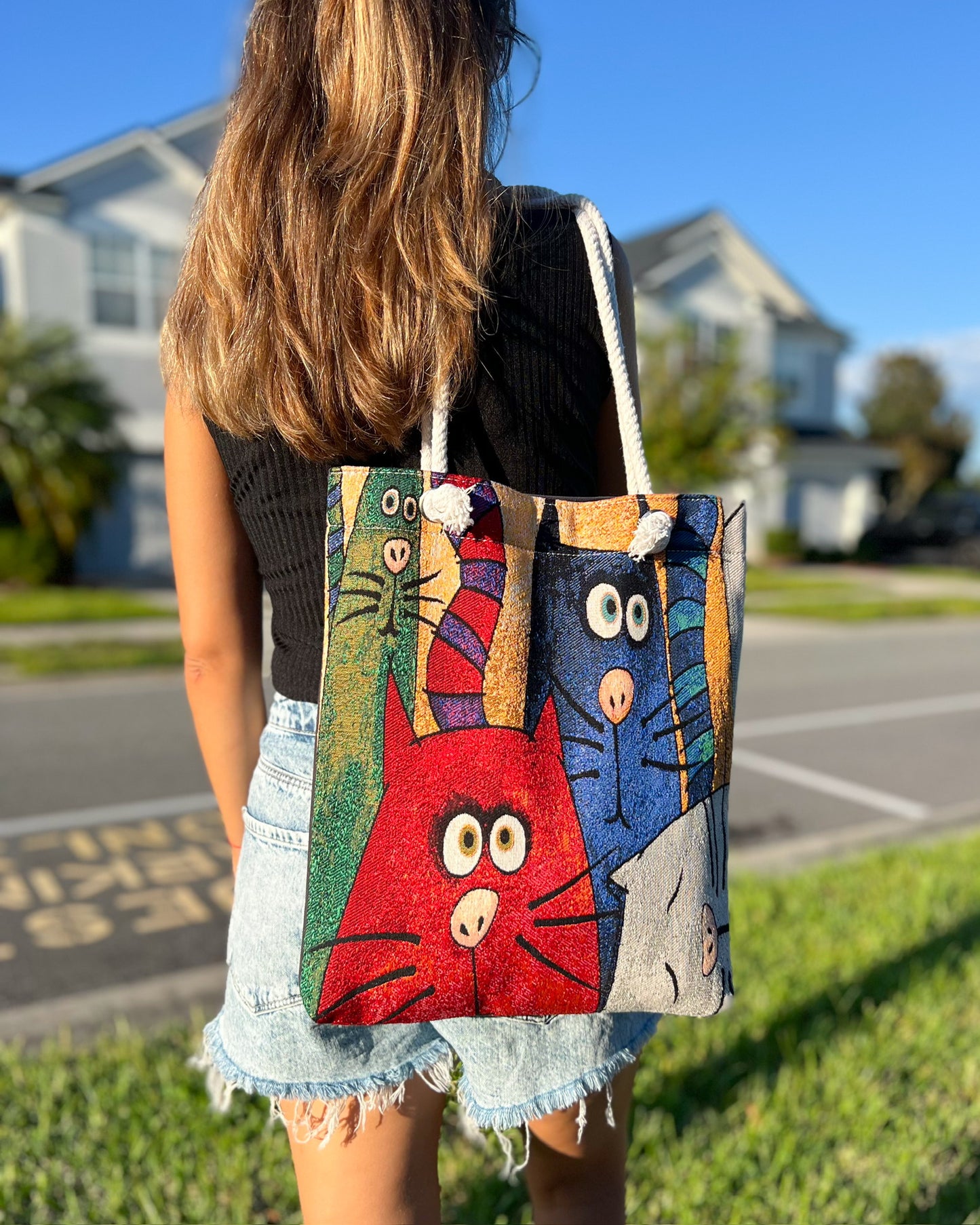 Cute Shoulder Bag, Women's Tote Bag, Cat Design Bag