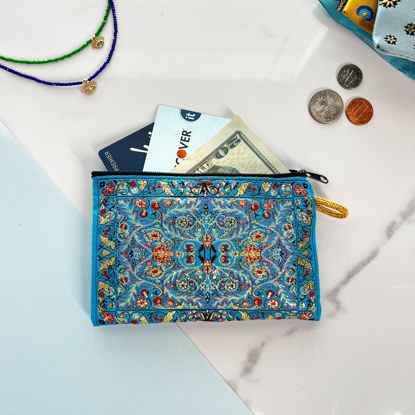 Turquoise Coin Purse, Zipper Pouch, Bag Organizer