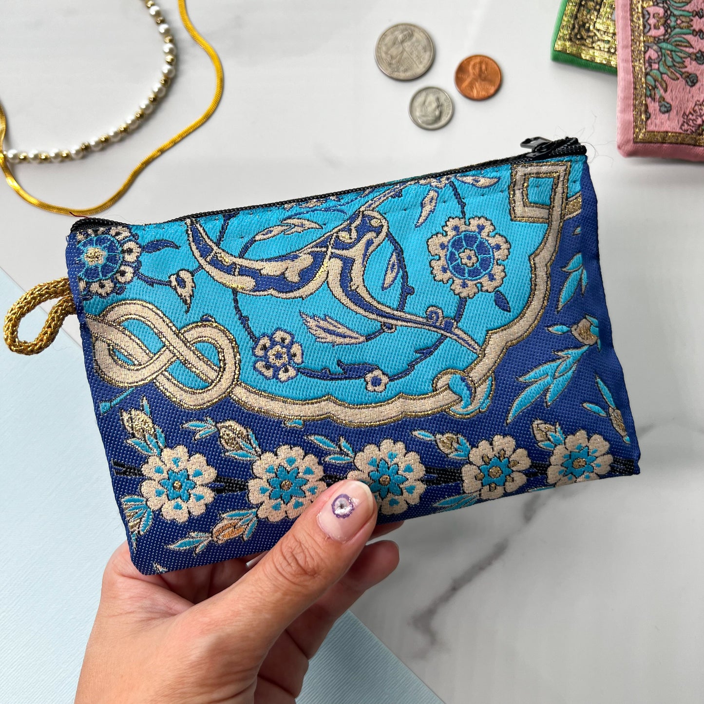Floral Coin Purse, Artful Coin Purse, Handmade Pouch