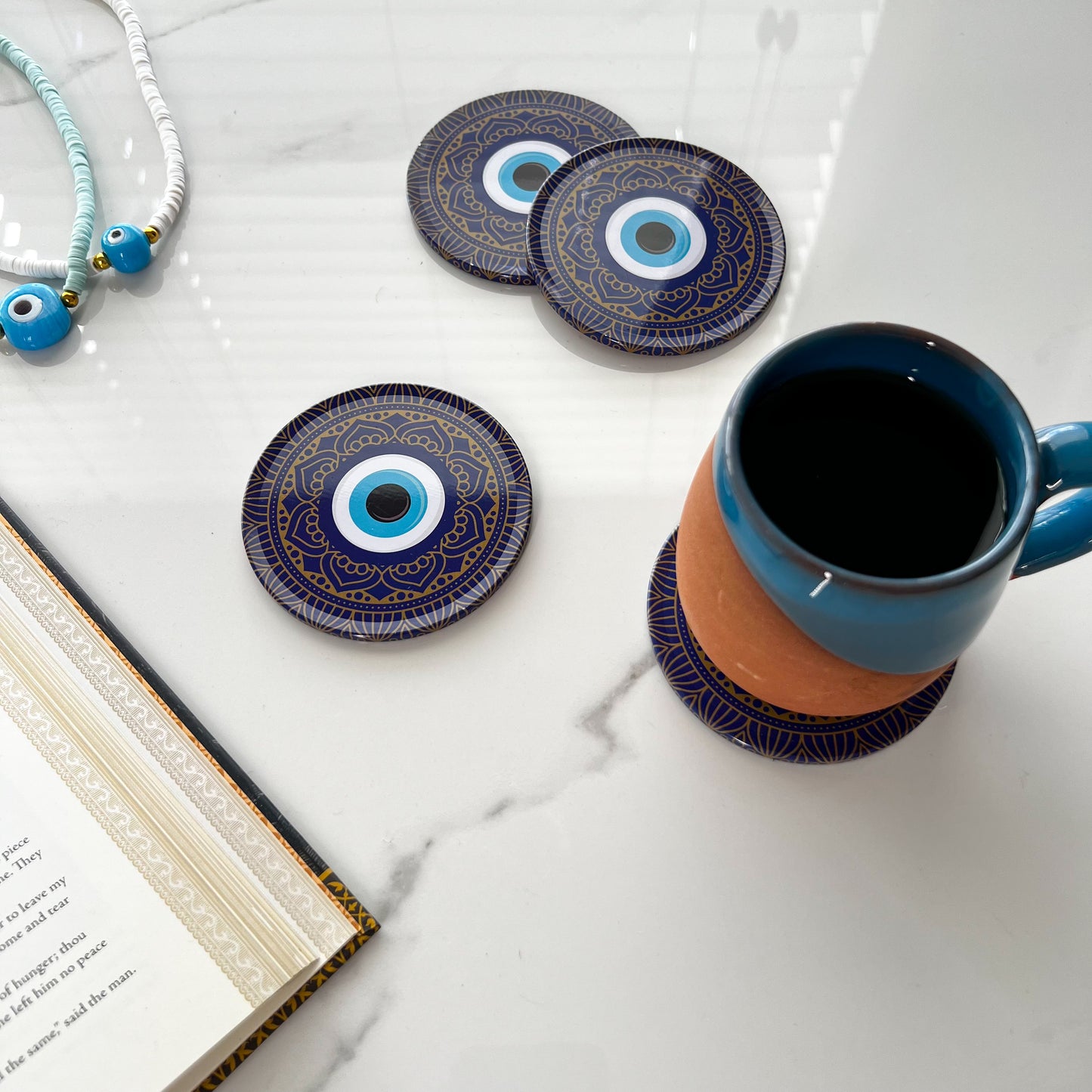 Evil Eye Coaster, Bohemian Coaster, Tin Coaster
