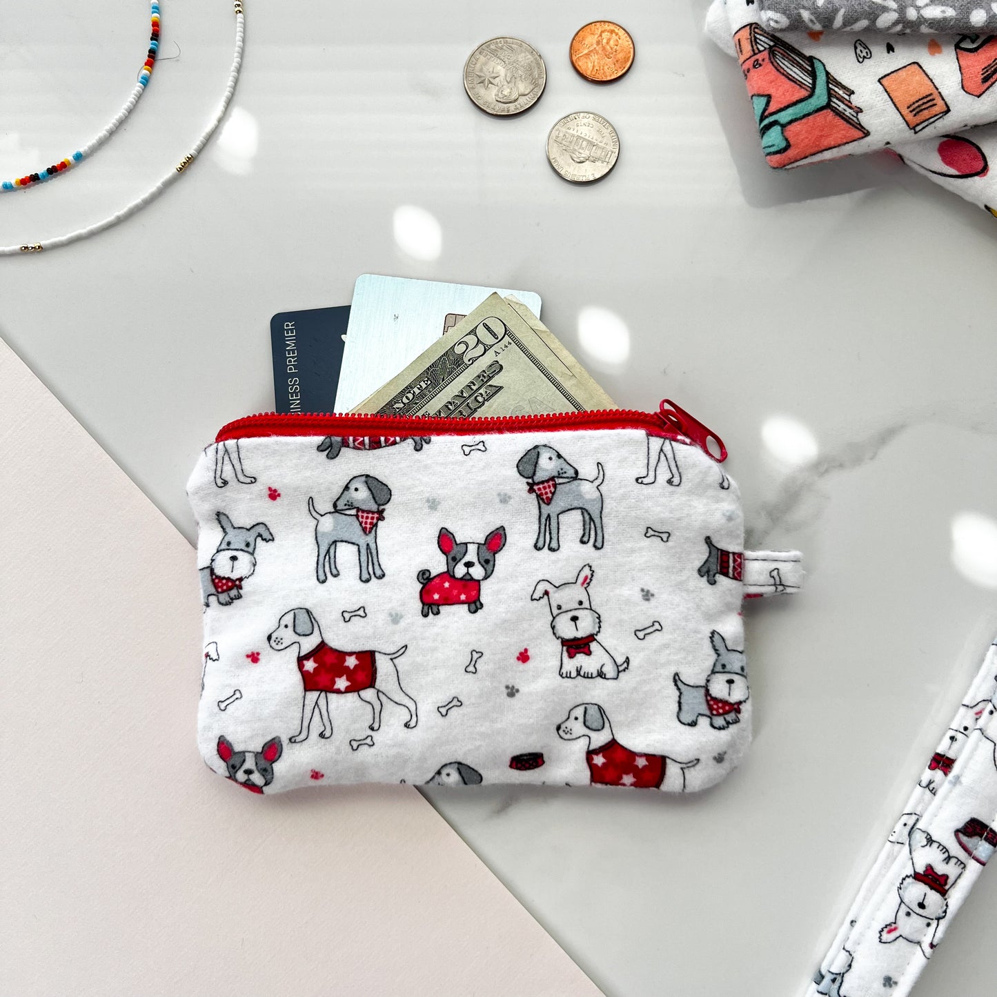 Dog Design Fabric Zipper Pouch, Small Coin Purse