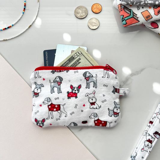 Dog Design Fabric Zipper Pouch, Small Coin Purse