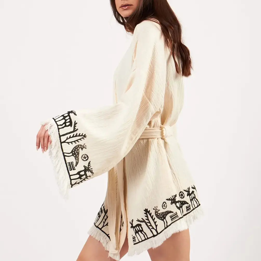 Organic Cotton Short Kimono, Short Kaftan, Boho Robe Women