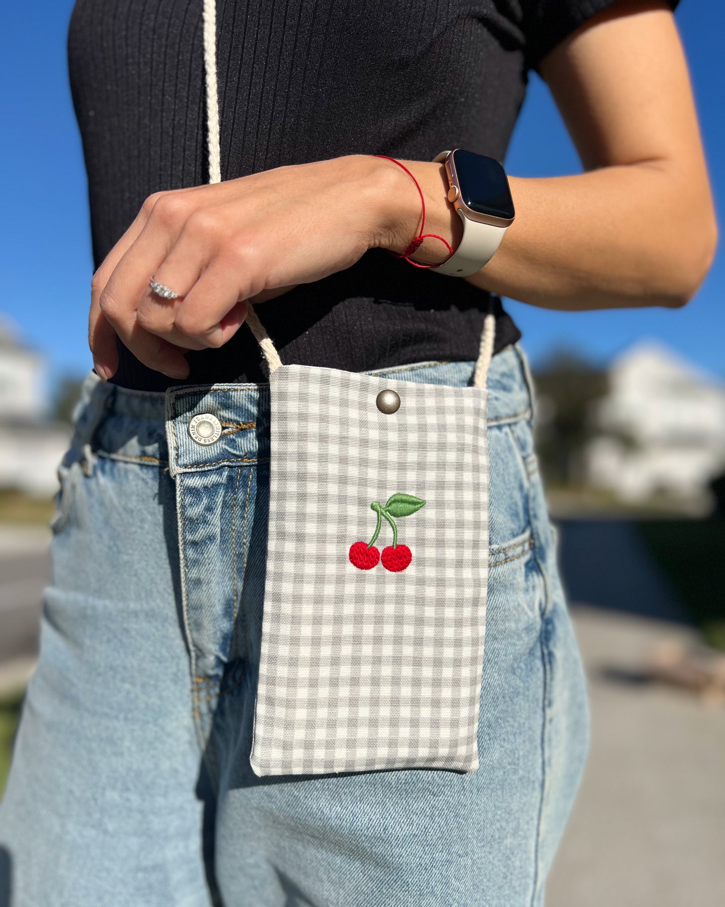 Cherry Phone Bag, Embroidery Purse, Small Bag for Travel