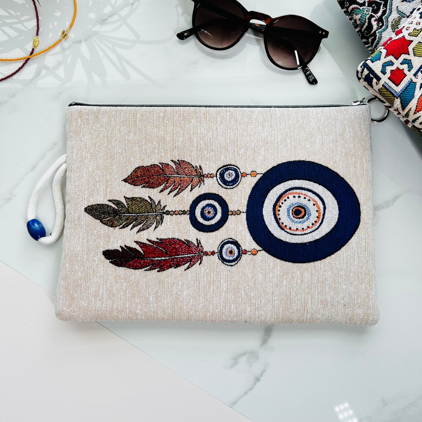 Boho Clutch Purse, Wristlet Wallet, Handcrafted Clutch Bag