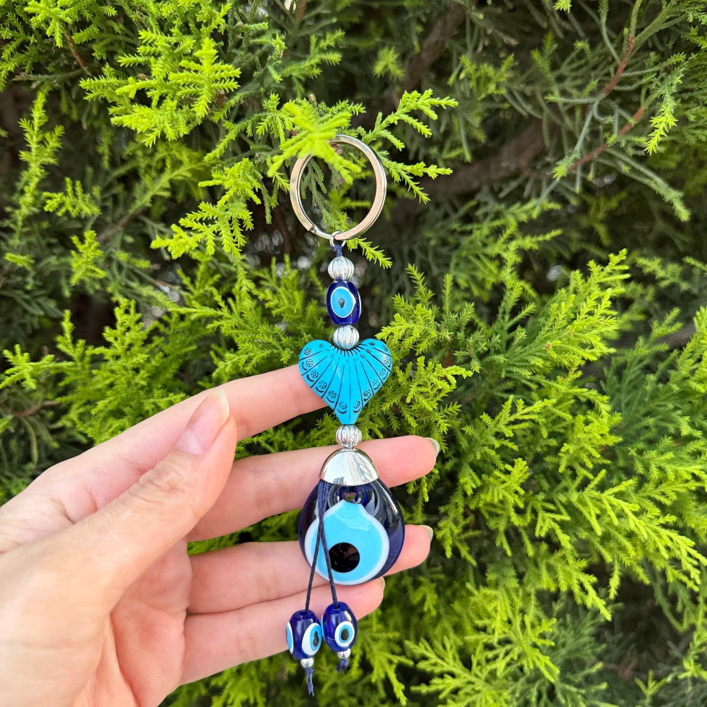Heart Keychain, Cute Keyring, Evil Eye Keychain, Boho Gifts