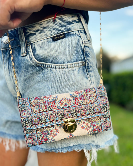 Beige Crossbody Bag, Rug Design Purse, Small Bag for Women