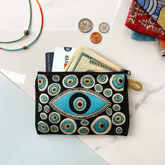 Evil Eye Pouch, Boho Coin Purse, Handmade Coin Purse