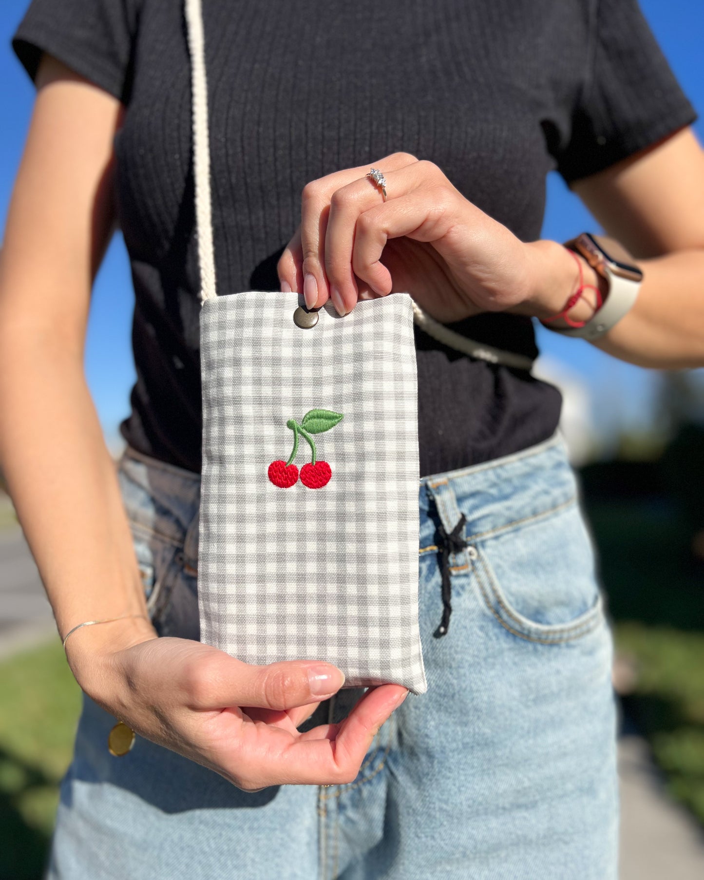 Cherry Phone Bag, Embroidery Purse, Small Bag for Travel
