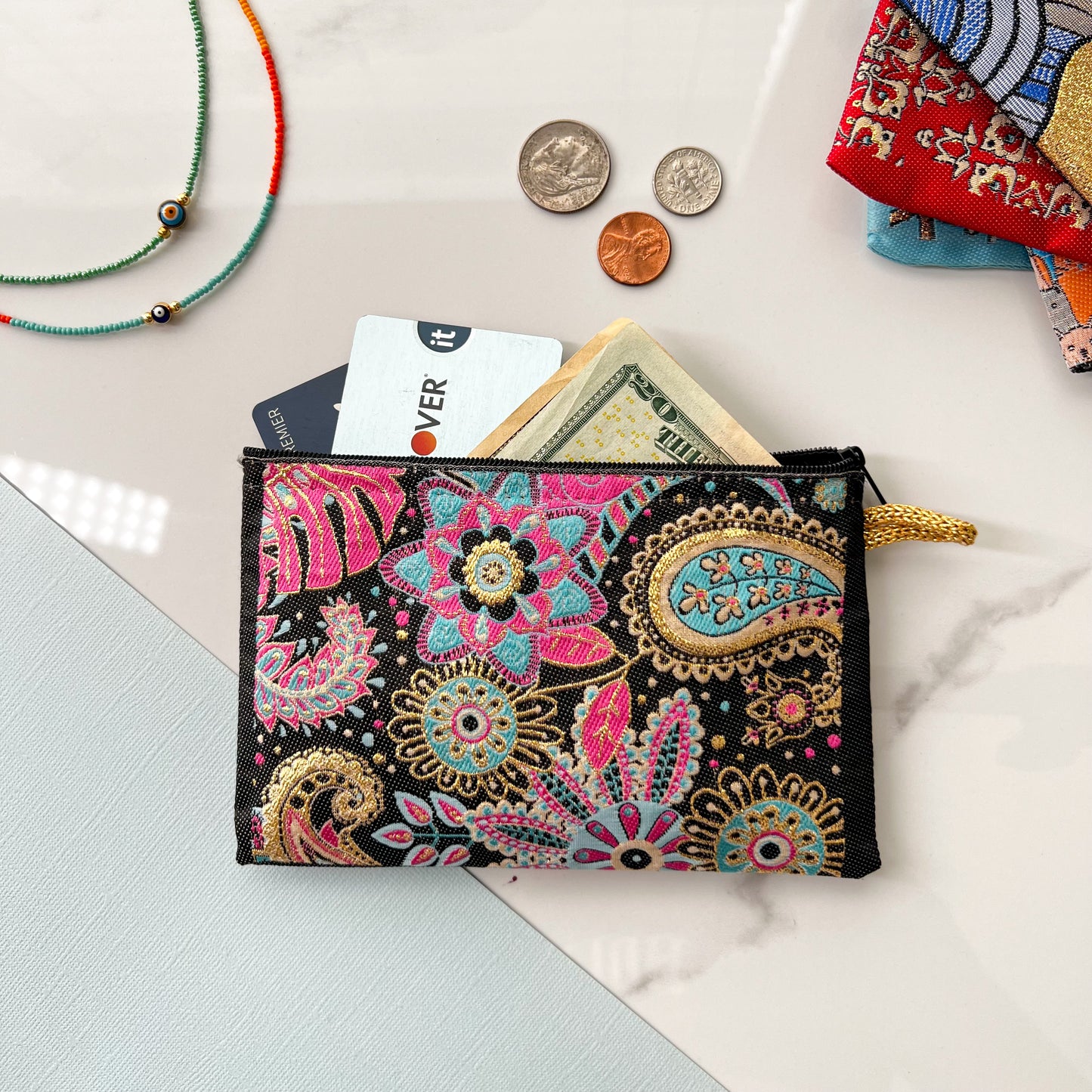 Floral Coin Purse, Cute Pouch, Zipper Pouch