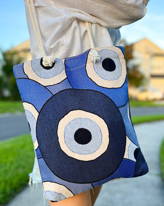 Woven Fabric Shoulder Bag, Evil Eye Tote Bag