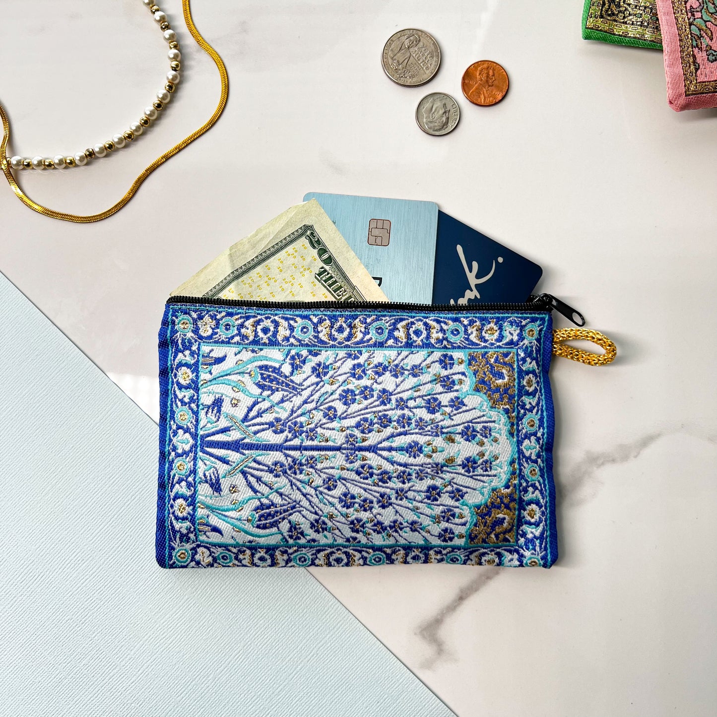 Floral Coin Purse, Handmade Zipper Pouch, Boho Coin Purse
