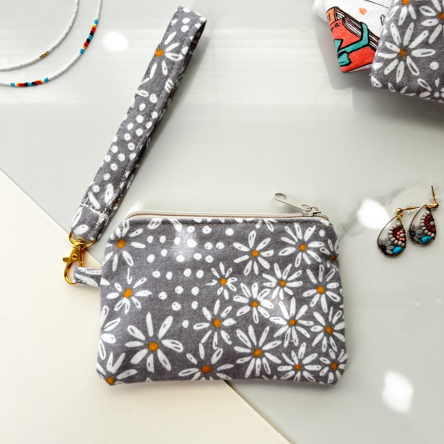 Cute Pouch with Wristlet, Handmade Coin Purse