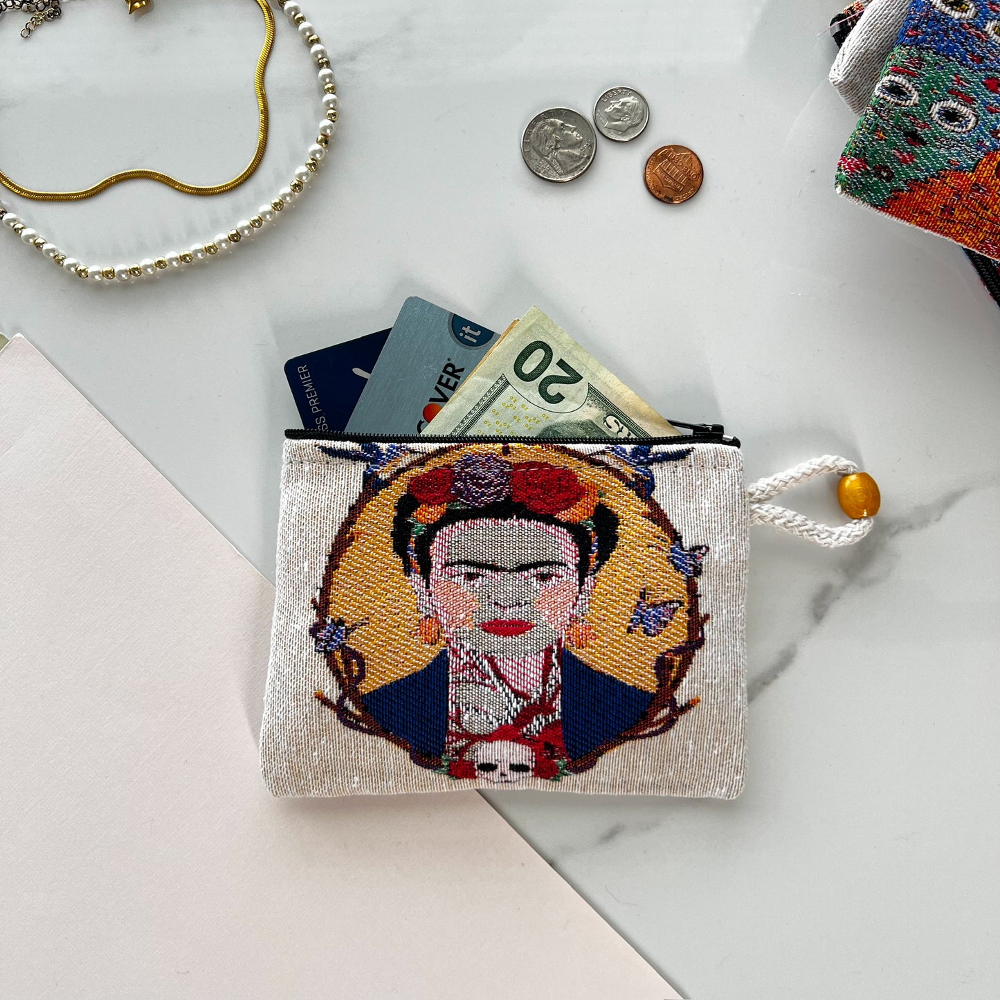 Frida Kahlo Coin Purse, Bohemian Fabric Pouch, Boho Gifts for Women