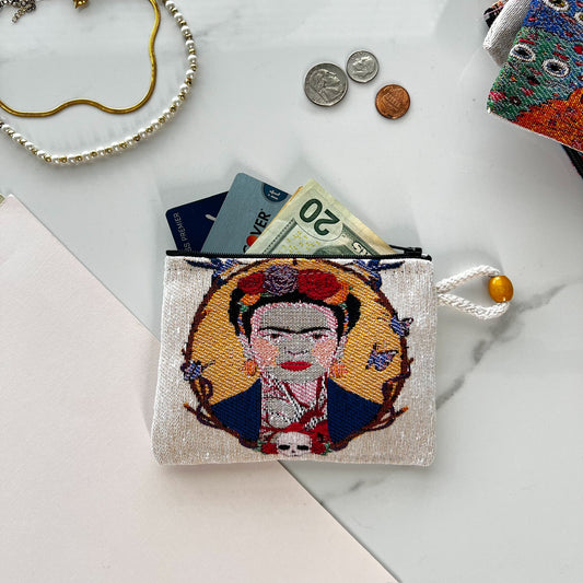 Frida Kahlo Coin Purse, Bohemian Fabric Pouch, Boho Gifts for Women