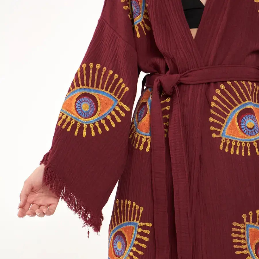 Long Evil Eye Kimono, Organic Cotton Kimono, Kaftan Kimono