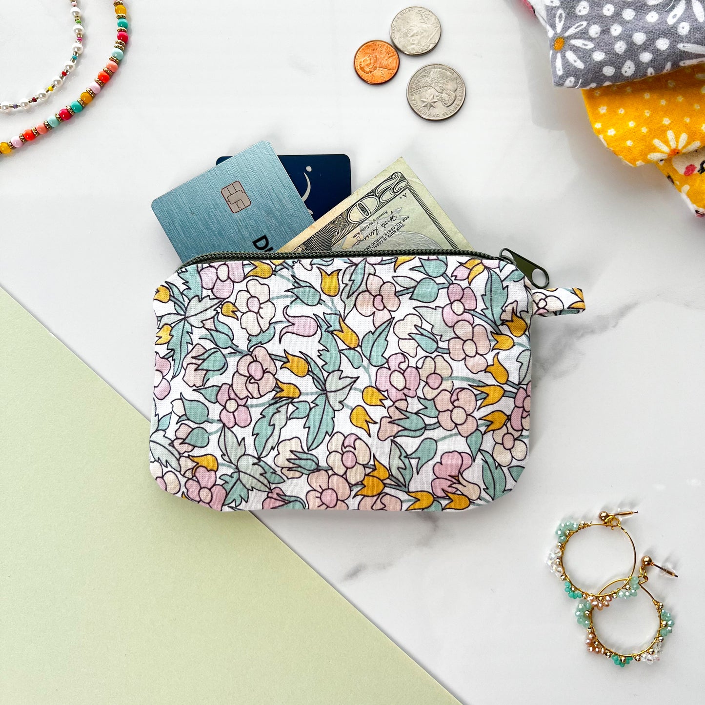 Floral Coin Purse, Handmade Zipper Pouch, Cute Purse