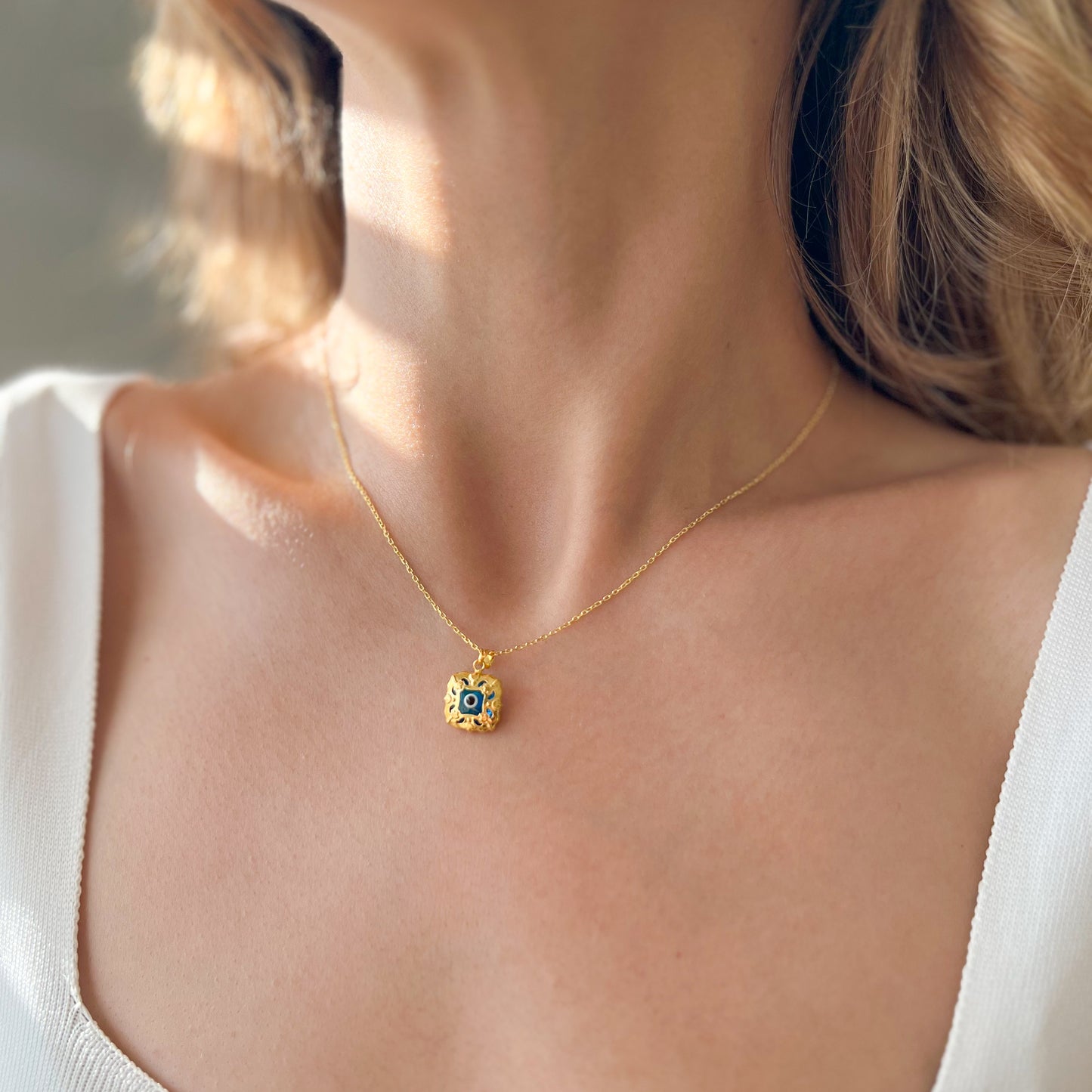 Gold Plated Sterling Silver Necklace, Evil Eye Necklace